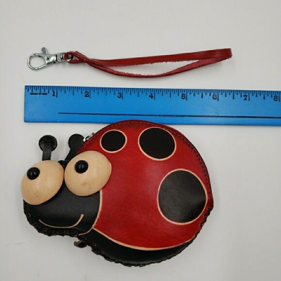 Kawaii Ladybug Leather Coin Purse Lucky Wallet Wristlet Bag Charm Change Pouch - Picture 6 of 13